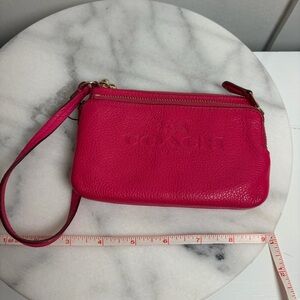 Coach Fuchsia Leather Double Zip Wristlet
